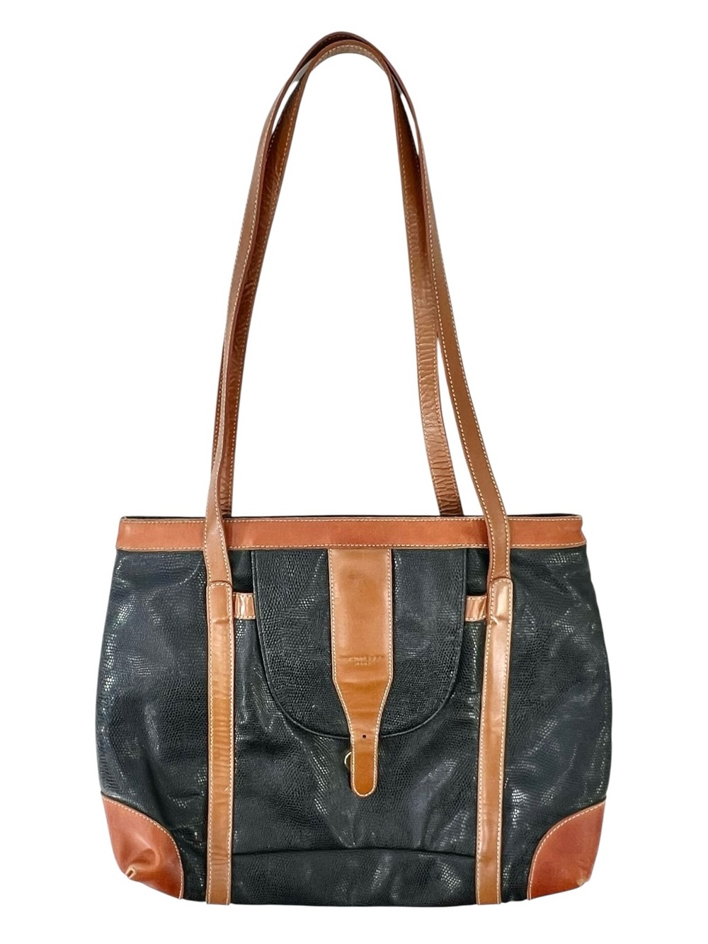 VINTAGE COURREGES Black & Brown Leather Shoulder Bag